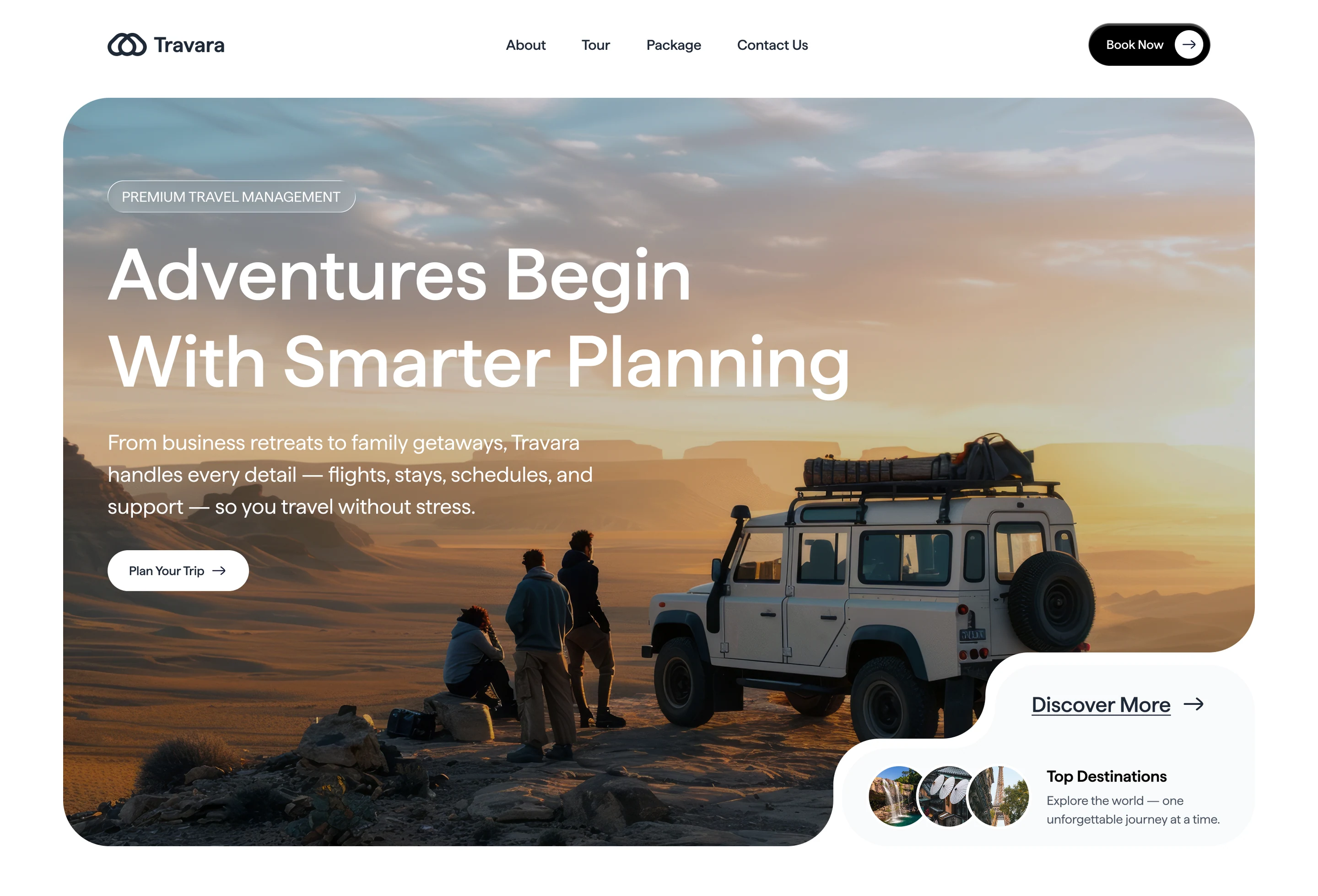 Travara travel-management landing page